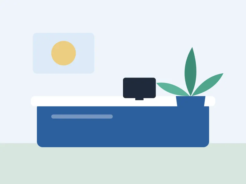 Illustratie van de balie met een plant