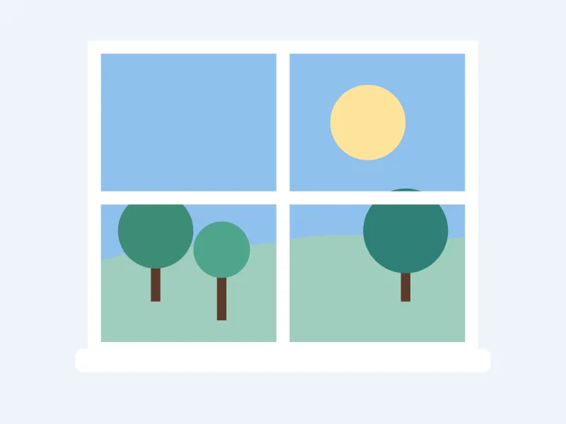 Illustratie van een raam met uitzicht op bomen